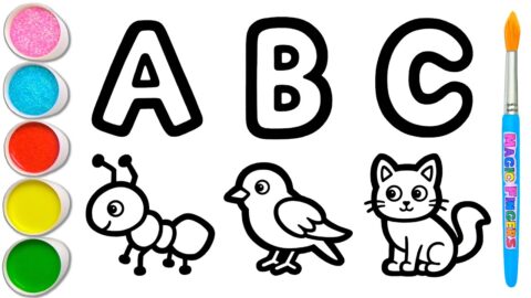 Huruf A, B dan C dengan Gambar Hewan Menggambar, Melukis, Mewarnai untuk Anak & Balita 🐜🕊🐈 #405